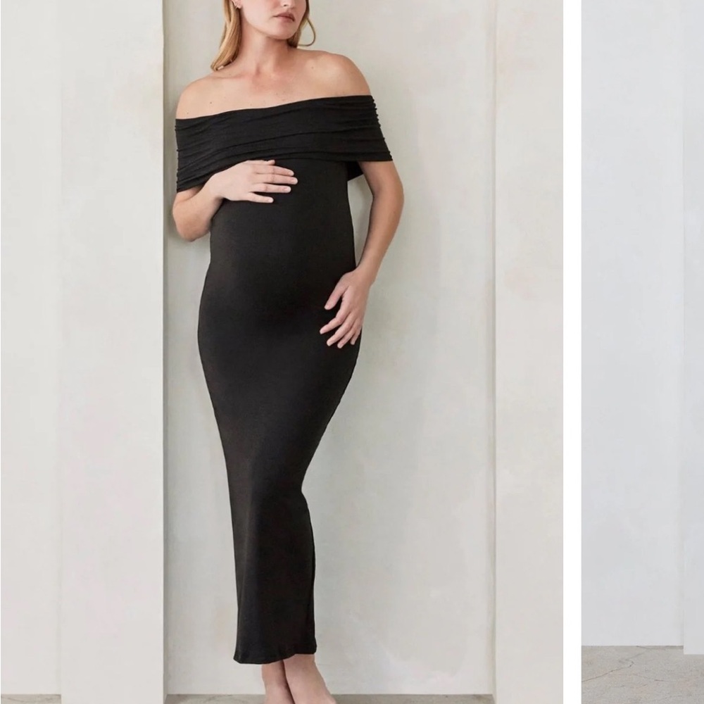 BumpSuit Bianca Black Off-Shoulder Maternity Dress